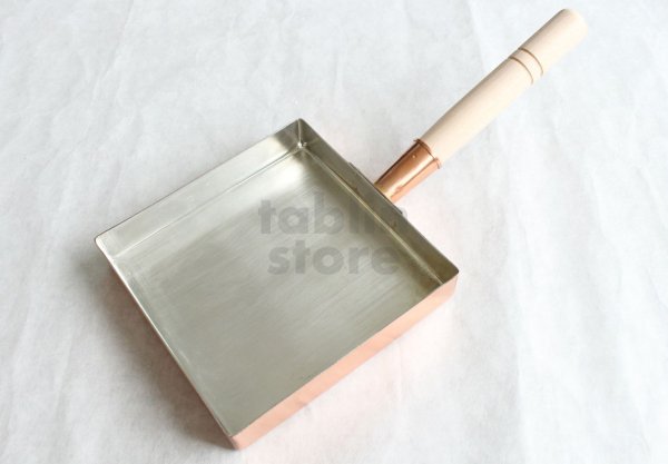 Photo1: Japanese copper rolled egg making pan  Nakamura square kanto with wooden handle any size