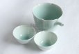 Photo13: Hasami ware Japanese Sake bottle and Sake cup set Seiji light blue glaze