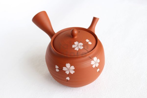 Photo1: Tokoname Japanese tea pot kyusu Gyokko shudei red sujihiki sakura cherry 310ml
