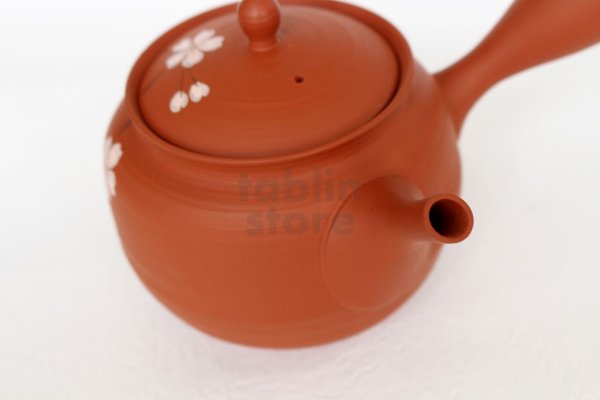 Photo3: Tokoname Japanese tea pot kyusu Gyokko shudei red sujihiki sakura cherry 310ml