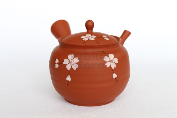 Photo2: Tokoname Japanese tea pot kyusu Gyokko shudei red sujihiki sakura cherry 310ml