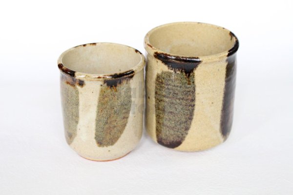 Photo1: Shigaraki pottery Japanese tea cups irori yunomi set of 2