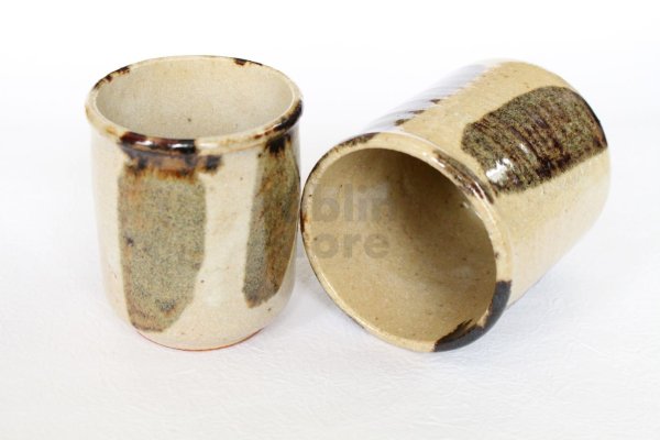 Photo2: Shigaraki pottery Japanese tea cups irori yunomi set of 2