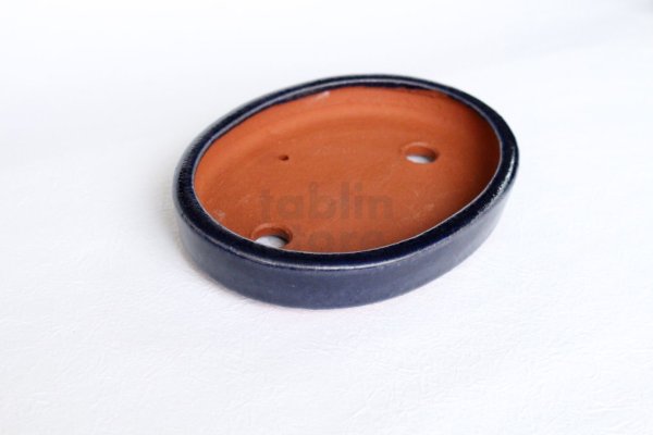 Photo3: Tokoname Bonsai pot garden tree Japanese pottery oval Yozan Eimei navy W148mm