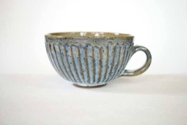 Photo8: Shigaraki sd Japanese pottery tea mug coffee cup Shinogi wide blue 360 ml