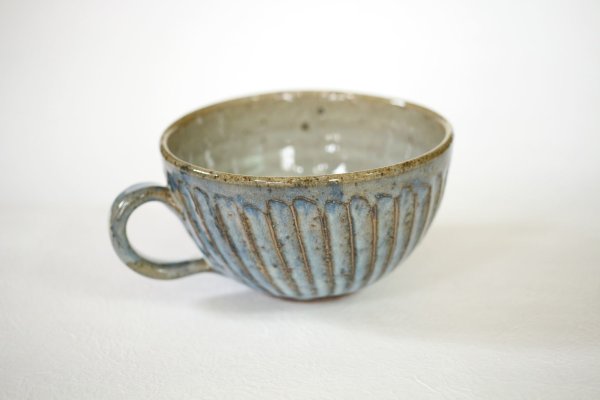 Photo3: Shigaraki sd Japanese pottery tea mug coffee cup Shinogi wide blue 360 ml