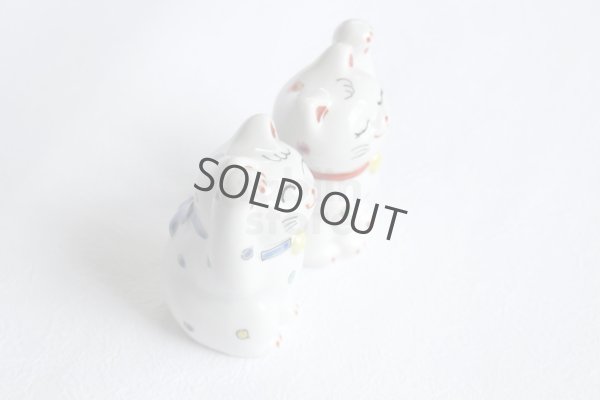 Photo11: Japanese Lucky Cat Kutani Porcelain Maneki Neko polka-dotted H8cm