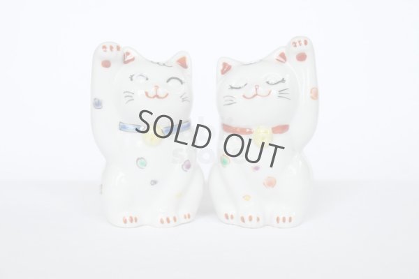 Photo9: Japanese Lucky Cat Kutani Porcelain Maneki Neko polka-dotted H8cm