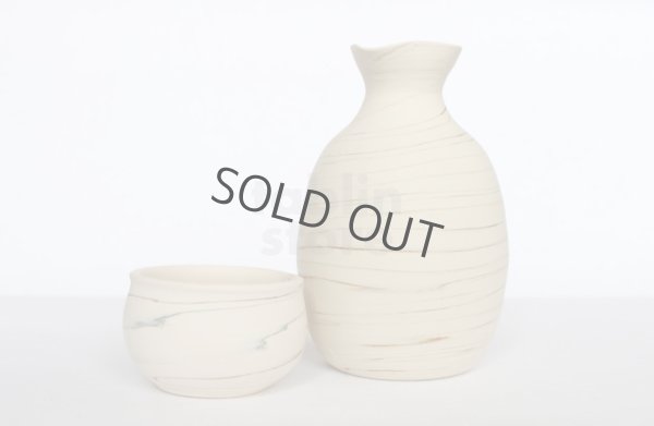 Photo13: Tokoname Japanese sake bottle cup set YT Kenji nerikomi Tokkuri guinomi