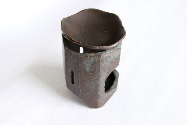 Photo1: Shigaraki pottery tsuchi Japanese tea aroma incense burner holder shinogi H11cm