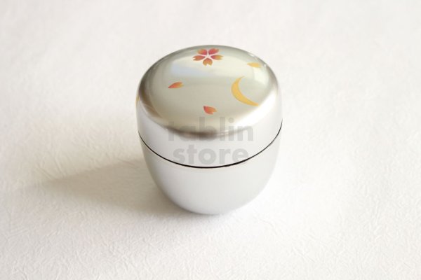Photo1: Tea Caddy Japanese Natsume Echizen Urushi lacquer Matcha container silver moon