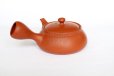 Photo1: Tokoname tea pot kyusu Jinsui Kiwami shudei red biku flat shape small 120ml (1)