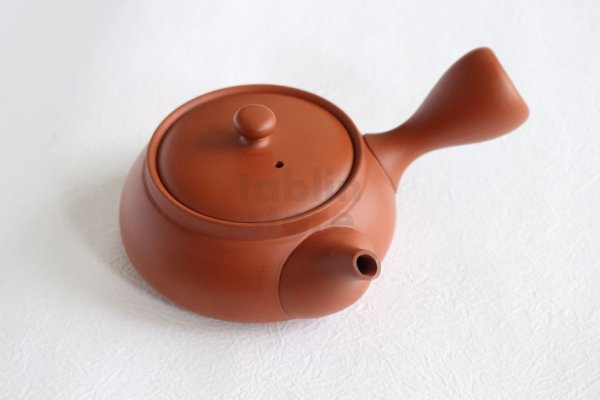 Photo2: Tokoname tea pot kyusu Jinsui Kiwami shudei red biku flat shape small 120ml