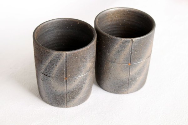 Photo1: Shigaraki wabe Japanese pottery tea cups cross 250ml set of 2