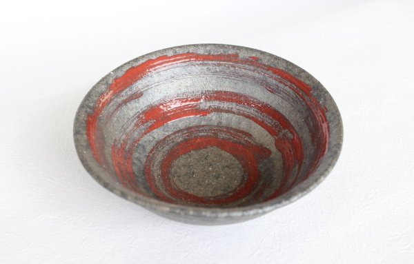 Photo3: Shigaraki pottery Japanese soup noodle serving bowl Ginsai hira red D160mm