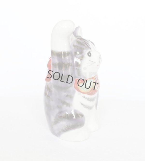 Photo5: Japanese Lucky Cat Kutani Porcelain Maneki Neko yon shiyusai H 14cm 