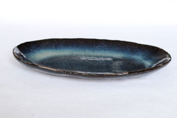 Photo4: Hagi ware Japanese Serving plate blue glaze for pasta W250mm