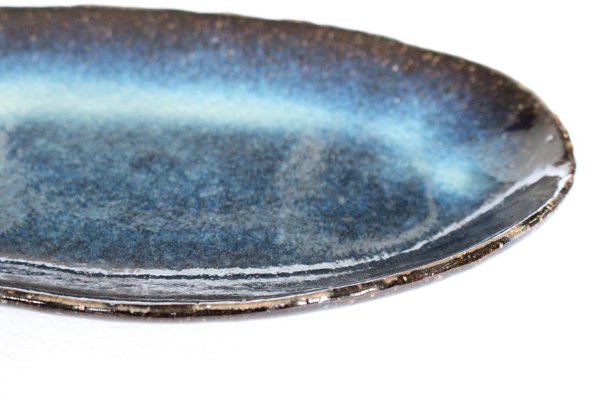 Photo2: Hagi ware Japanese Serving plate blue glaze for pasta W250mm