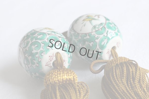 Photo4: Weight for Japanese hanging scroll FUCHIN stone Kutani porcelain kacho karakusa