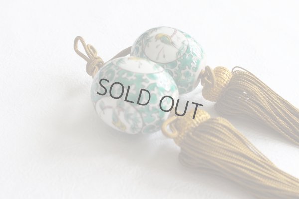 Photo10: Weight for Japanese hanging scroll FUCHIN stone Kutani porcelain kacho karakusa