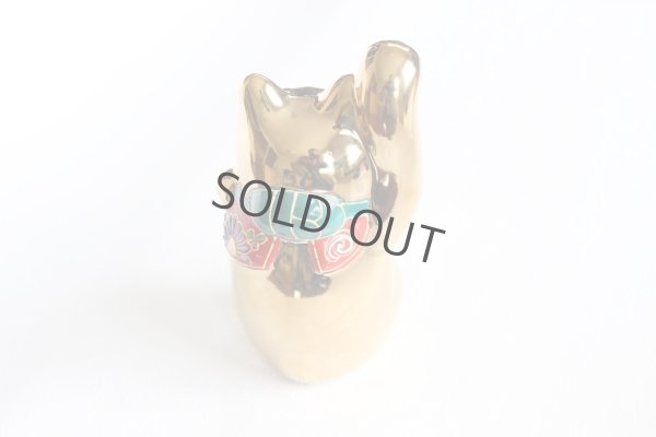 Photo8: Japanese Lucky Cat Kutani Porcelain Maneki Neko gold  kinnuri H 13.5cm