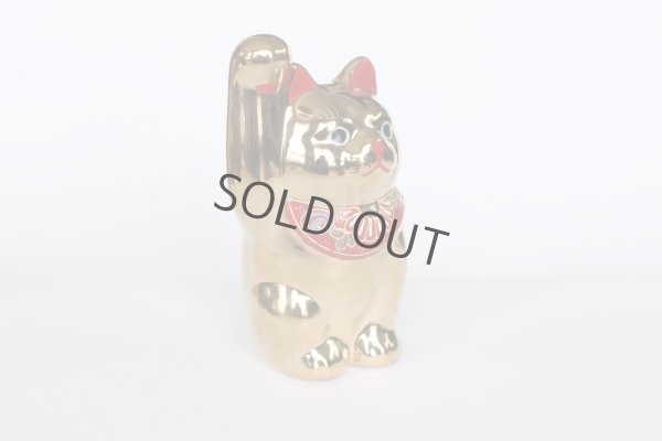Photo5: Japanese Lucky Cat Kutani Porcelain Maneki Neko gold  kinnuri H 13.5cm