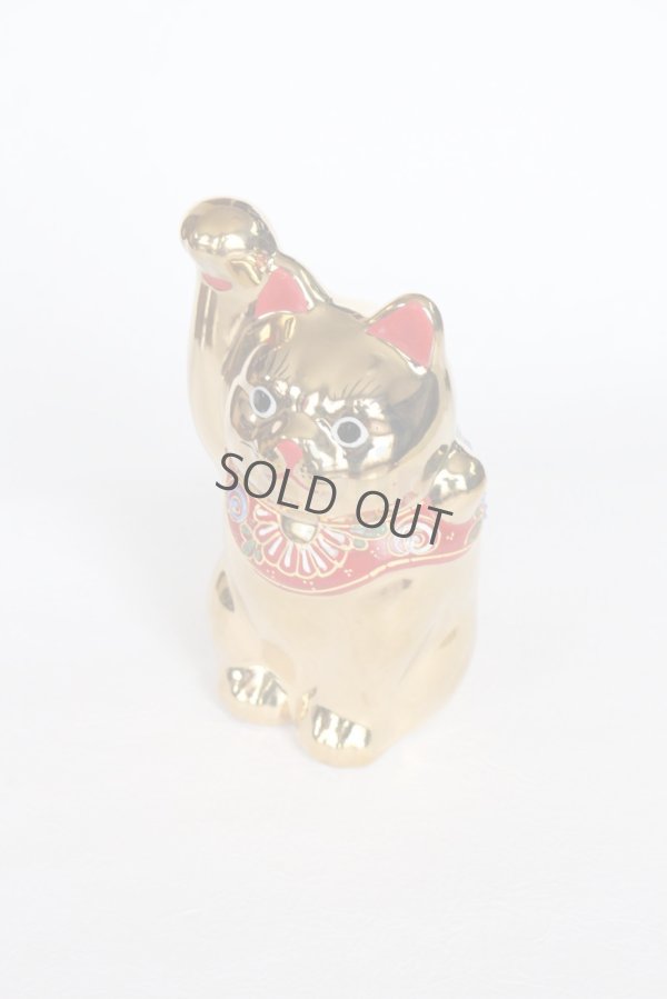 Photo2: Japanese Lucky Cat Kutani Porcelain Maneki Neko gold  kinnuri H 13.5cm