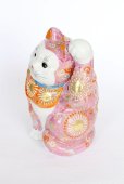 Photo8: Japanese Lucky Cat Kutani Porcelain Maneki Neko rokugo pink mori H 19.5cm 