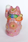 Photo7: Japanese Lucky Cat Kutani Porcelain Maneki Neko rokugo pink mori H 19.5cm 