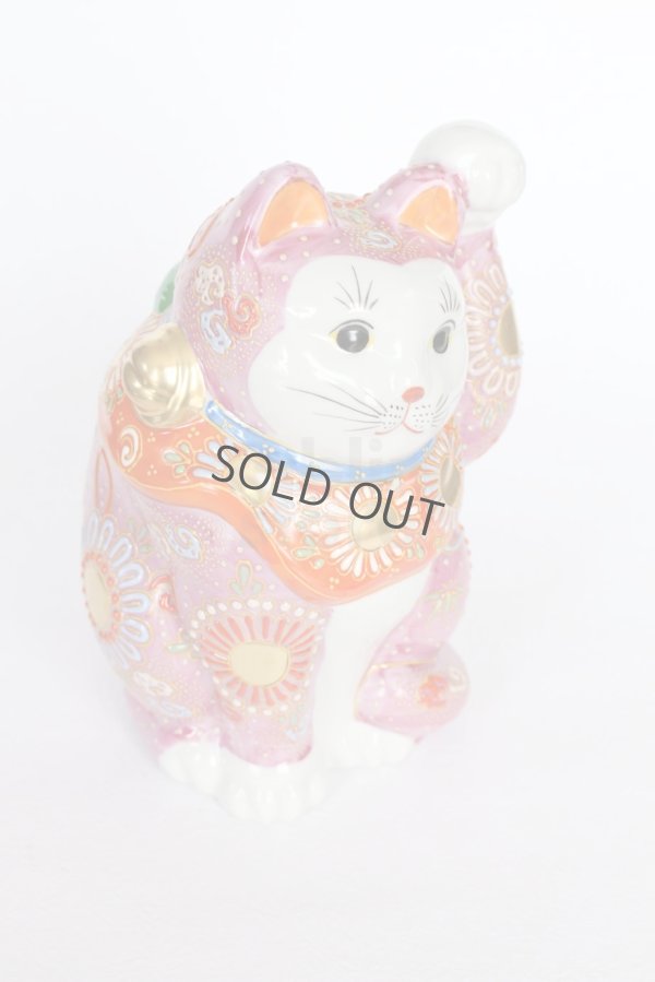 Photo6: Japanese Lucky Cat Kutani Porcelain Maneki Neko rokugo pink mori H 19.5cm 