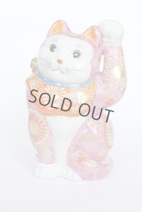 Japanese Lucky Cat Kutani Porcelain Maneki Neko rokugo pink mori H 19.5cm 