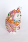 Photo3: Japanese Lucky Cat Kutani Porcelain Maneki Neko rokugo pink mori H 19.5cm 