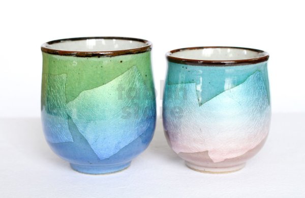 Photo1: Kutani Porcelain Japanese tea cups yon ginsai nishoku (set of 2)