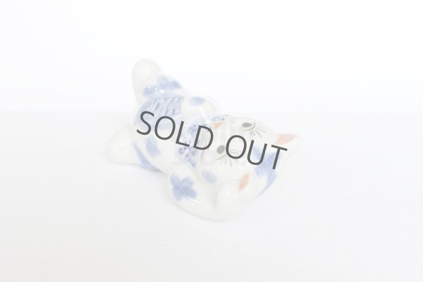 Photo5: Japanese Lucky Cat Kutani Porcelain Maneki Neko sansan sometsuke H 10cm 