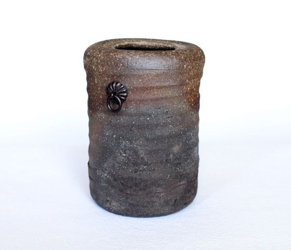 Photo8: Shigaraki pottery MG Japanese wall-hanging vase tabimakura kamahen H13cm