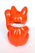 Photo8: Japanese Lucky Cat Tokoname ware YT Porcelain Maneki Neko koban left red H19cm