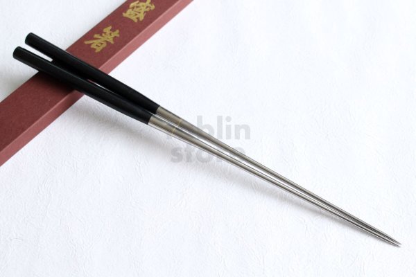 Photo2: Moribashi Chopsticks Honyaki stainless steel Japanese Sushi Chef's Garnishing Round Black plywood any size