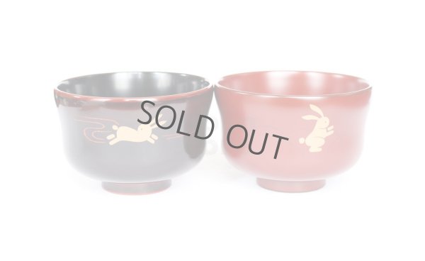 Photo1: Japanese Echizen Urushi lacquer soup rice bowl wan rabbit D10.3cm set of 2