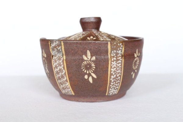 Photo4: Kiyomizu pottery Japanese tea pot Shiboridashi Mishima gold Yoshinobu 160ml