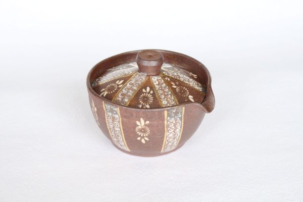 Photo2: Kiyomizu pottery Japanese tea pot Shiboridashi Mishima gold Yoshinobu 160ml