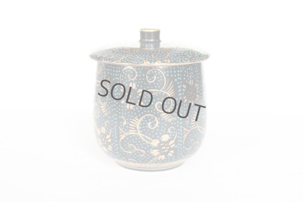 Photo3: Kutani porcelain Futatuki Yunomi blue gold aotibu Japanese tea cup (set of 2)