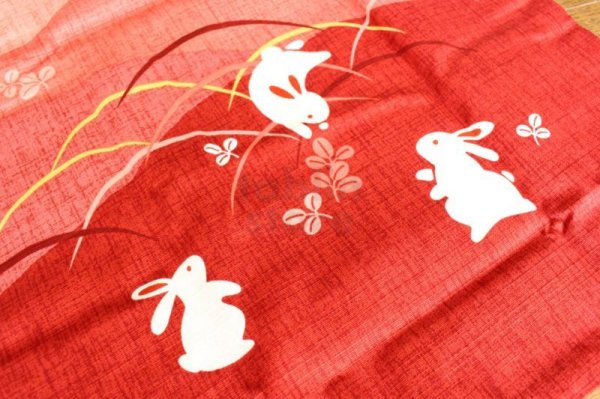 Photo9: Japanese floor pillow cushion cover zabuton cotton meisen rabbit 55 x 59cm