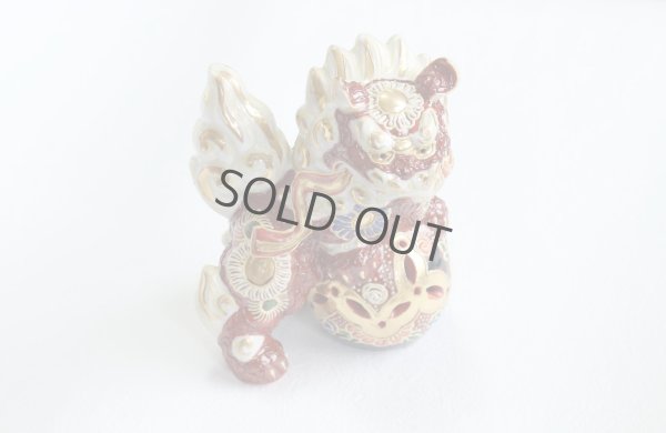 Photo3: Japanese Leo Shishi Dragon Lion dog Kutani Porcelain mori red H13cm a set of 2