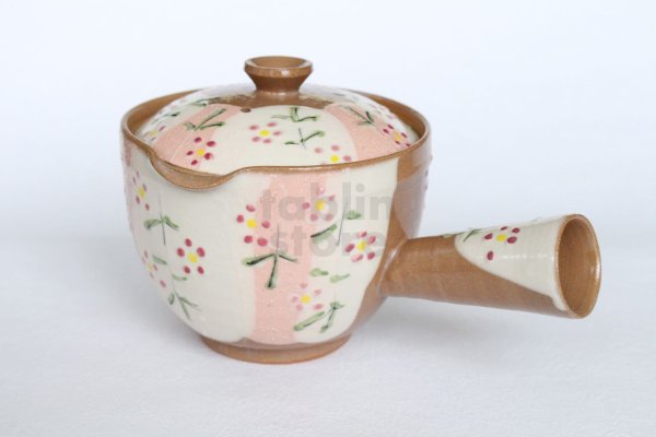 Photo8: Kiyomizu Kyoto kumagai pottery tea pot kyusu flower yokote shiboridashi 420ml