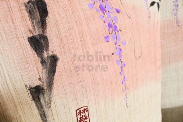 Photo3: Noren Mitsuru Japanese linen door curtain kusakizome wisteria flower 88 x 150cm