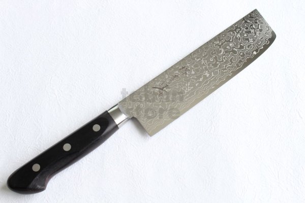 Photo2: Sakai Takayuki Mirror Polish Damascus 45 layer Nakiri knife 160mm 