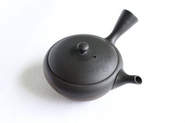 Photo7: Tokoname tea pot kyusu Gyokko pottery tea strainer YT yohen suji-line 110ml