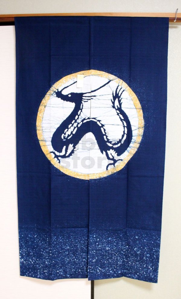 Photo2: Kyoto Noren SB Japanese batik door curtain Ryuu Dragon blue 85cm x 150cm