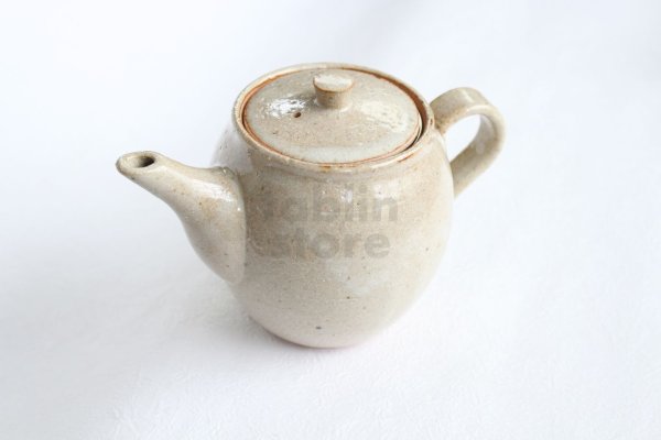 Photo1: Shigaraki pottery Japanese tea pot white glaze with stainless tea strainer