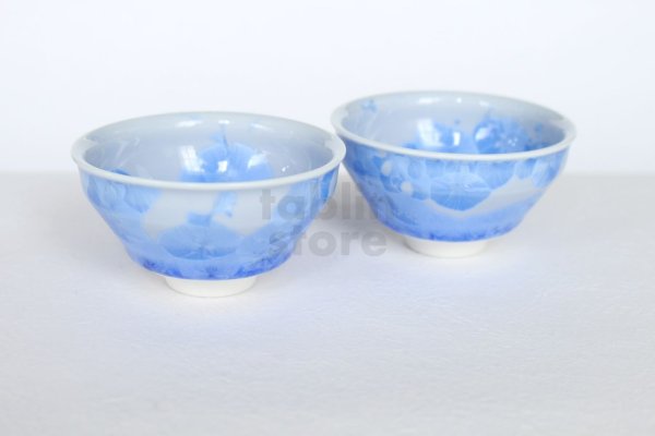 Photo11: Kiyomizu porcelain Japanese sake guinomi crystal-glaze blue set of 2